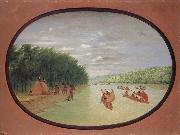 George Catlin Primitive Sailing by the Winnebago indians oil painting